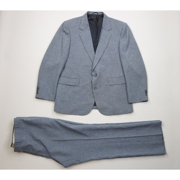 Vtg 70s Streetwear Mens 44S 2 Piece Chambray Knit Suit Wedding Blue 38x30 USA
